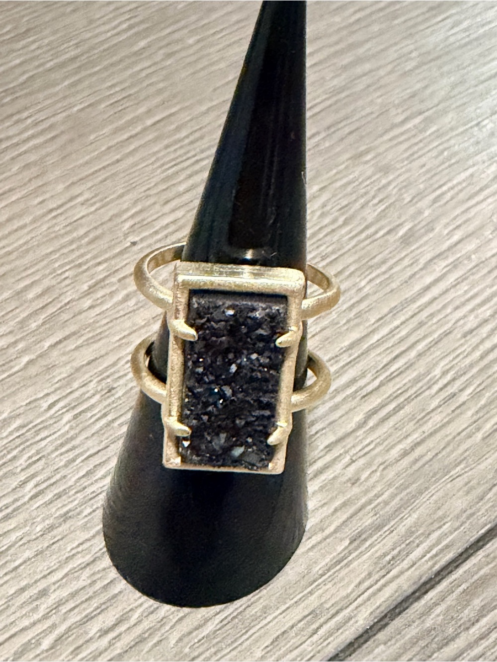 Kendra Scott Gold-Tone Double Band Ring with Black Druzy Rectangle